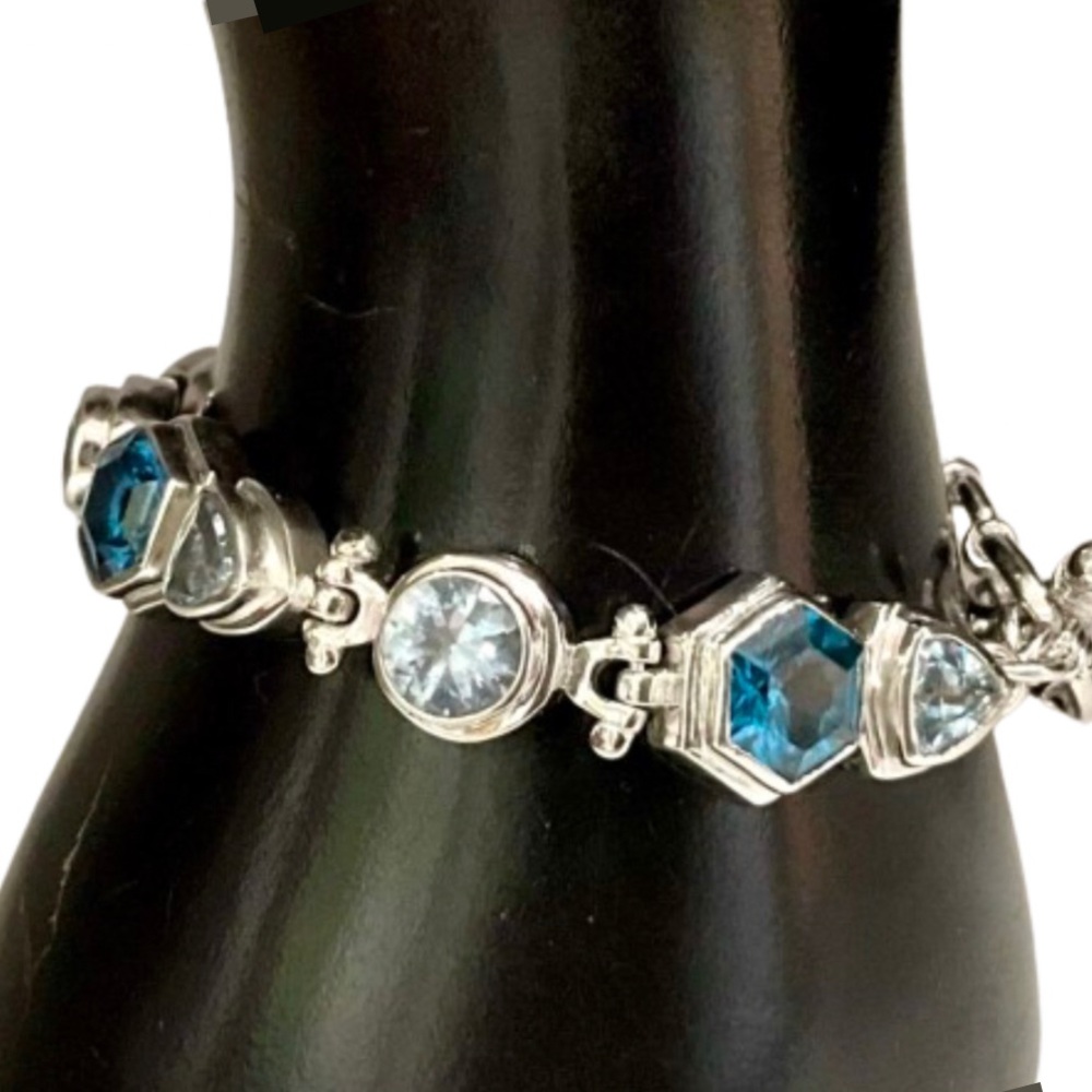 London Blue Topaz, Sky Blue Topaz, Sterling Silver Toggle Bracelet 925